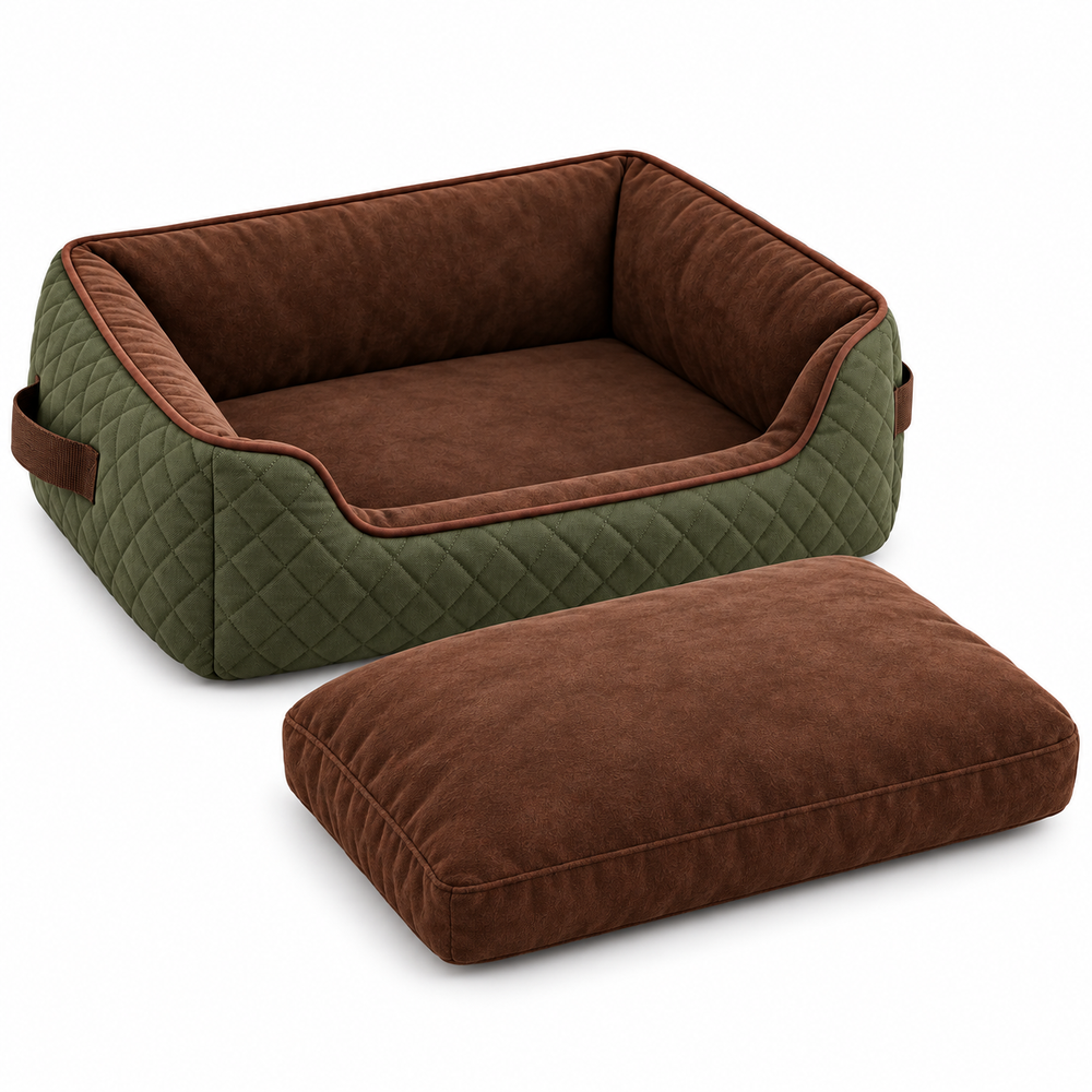 Olive Quilted Dog Travel Bed
