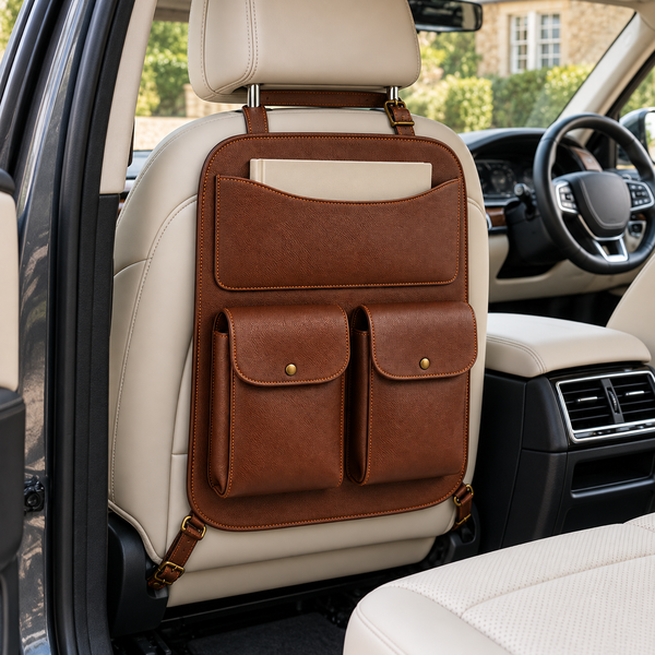 Chestnut Leather Car Seat Back Organiser