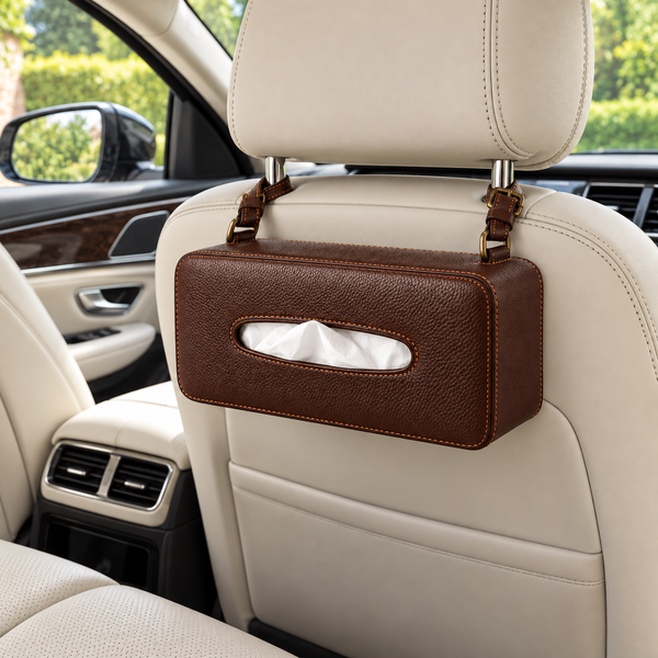 Chestnut Leather Hanging Car Tissue Holder