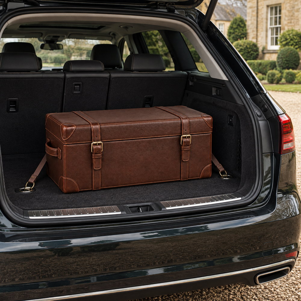 Chestnut Leather Car Boot Storage Trunk