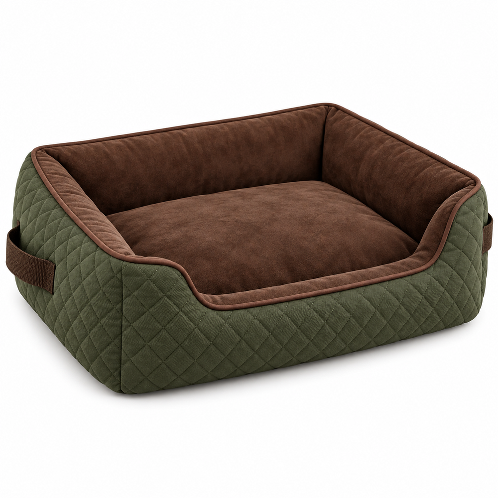 Olive Quilted Dog Travel Bed
