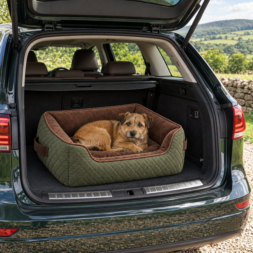 Olive Quilted Dog Travel Bed